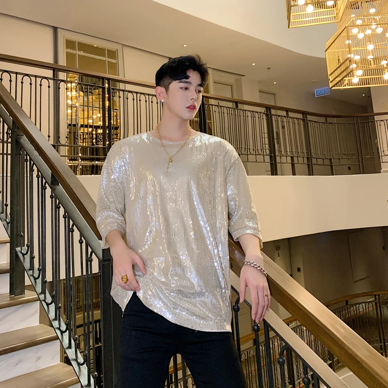 Men Clothing Short Sleeve Loose Casual Shining Sequins T Shirt Male Women Streetwear Hip Hop Tshirt Party Night Club Tees Shirts
Men Clothing Short Sleeve Loose Casual Shining Sequins T Shirt Male Women Streetwear Hip Hop Tshirt Party Night Club Tees Shirts