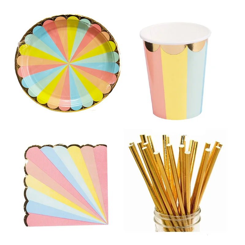 Gold Foil Rainbow Paper Plates Party Decoration Tableware Striped Paper Plates Cups Napkins Party Wedding Carnival Supplies
Gold Foil Rainbow Paper Plates Party Decoration Tableware Striped Paper Plates Cups Napkins Party Wedding Carnival Supplies
