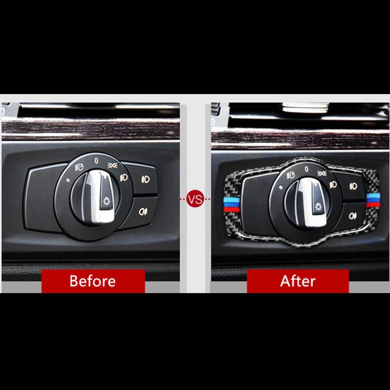 JXLCLYL Carbon Fiber Car Headlight Switch Frame Cover Trim For BMW 3 Series E90 E92 E93