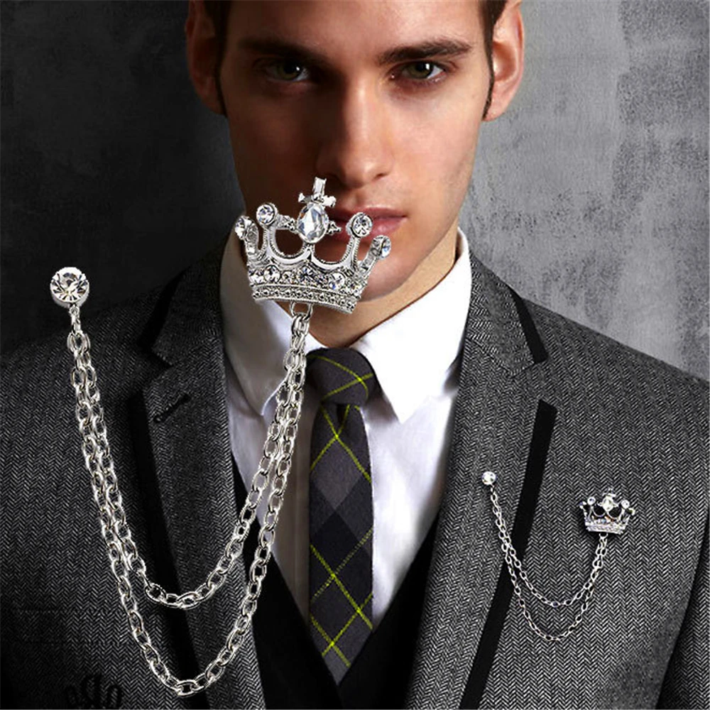 Formal occasions small suit crown crystal brooch, party men corsage crystal chain fringe stitch
Formal occasions small suit crown crystal brooch, party men corsage crystal chain fringe stitch