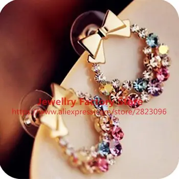 300sets /lot Colorful Rinestone Bowknot Stud Earrings Ladies Gold Cubic Zirconia Crystal Bow Earring Women Cute Fashion Jewelry
300sets /lot Colorful Rinestone Bowknot Stud Earrings Ladies Gold Cubic Zirconia Crystal Bow Earring Women Cute Fashion Jewelry