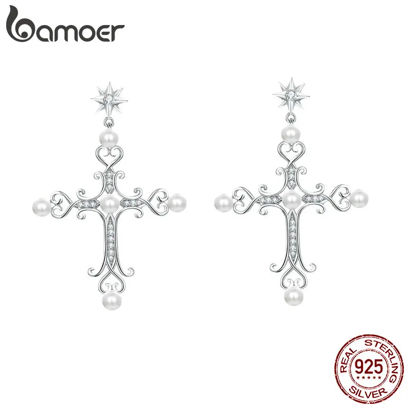 bamoer Vintage Cross Pearl Big Drop Earrings for Women European Pattern Dangle Earing Female 925 Sterling Silver Jewelry BSE199
bamoer Vintage Cross Pearl Big Drop Earrings for Women European Pattern Dangle Earing Female 925 Sterling Silver Jewelry BSE199