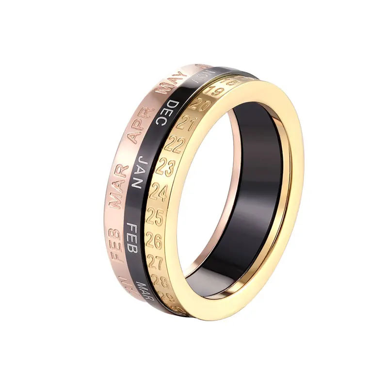 Beautiful Exquisite Three Color Month And Month And Dates Can Be Rotated Ring Titanium Steel Top Quality Woman Love Ring Gift
Beautiful Exquisite Three Color Month And Month And Dates Can Be Rotated Ring Titanium Steel Top Quality Woman Love Ring Gift