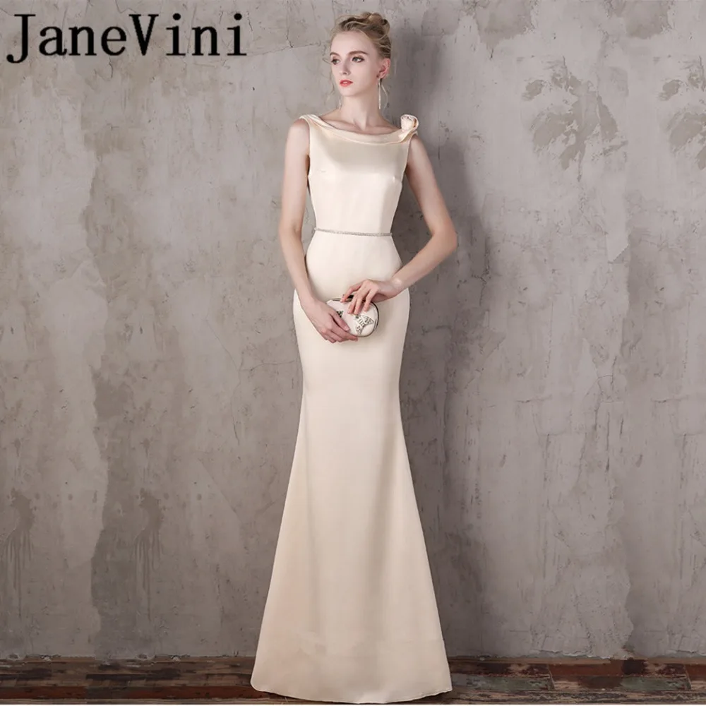 

JaneVini Elegant Champagne Long Bridesmaid Dresses Mermaid Beaded Backless Sweep Train Women Formal Party Gowns Vestidos Dama