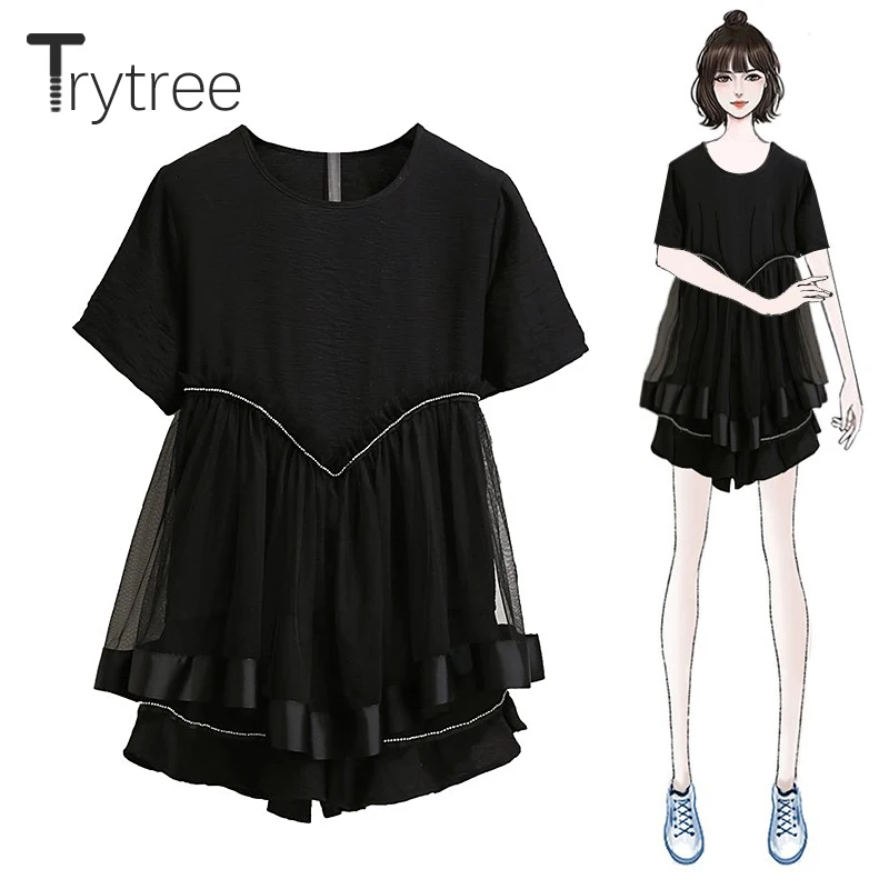 Trytree Summer Autumn Women two piece Set Casual Ruffles A-line Patchwork Mesh Tops + shorts Elastic Waist Set Wome 2 Piece Set
Trytree Summer Autumn Women two piece Set Casual Ruffles A-line Patchwork Mesh Tops + shorts Elastic Waist Set Wome 2 Piece Set