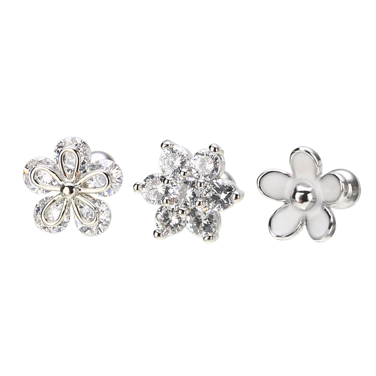 Fashion Silver CZ Flower Ear Cartilage Tragus Helix Earring Stud Sexy Charm Women Barbell Body Piercing Jewelry Shellhard 3pcs