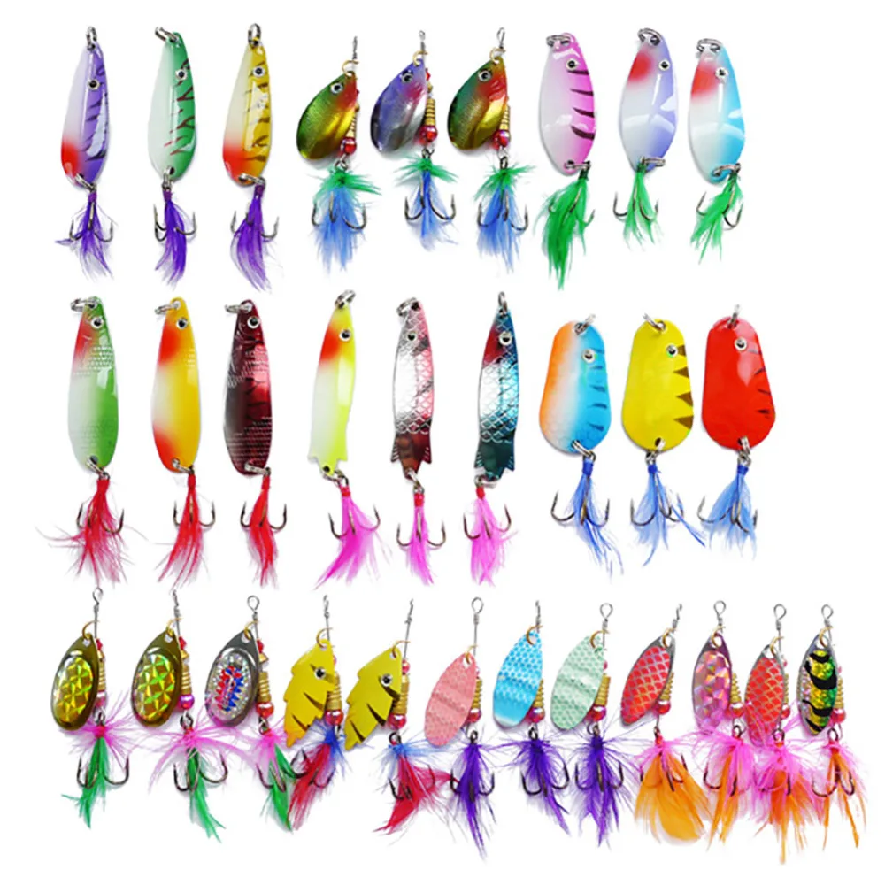 30pcs/set Spoon Lures Spinner kit with Feather for Pike Salmon Bass Rotation Fishing Sequins Hard Bait leurre peche brochet
30pcs/set Spoon Lures Spinner kit with Feather for Pike Salmon Bass Rotation Fishing Sequins Hard Bait leurre peche brochet