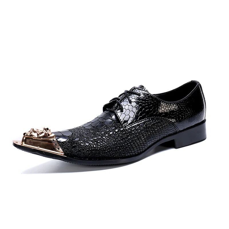 2019 Spring new fashion snake skin personality iron head pointed toe men's wedges lace genuine leather dress shoes
2019 Spring new fashion snake skin personality iron head pointed toe men's wedges lace genuine leather dress shoes