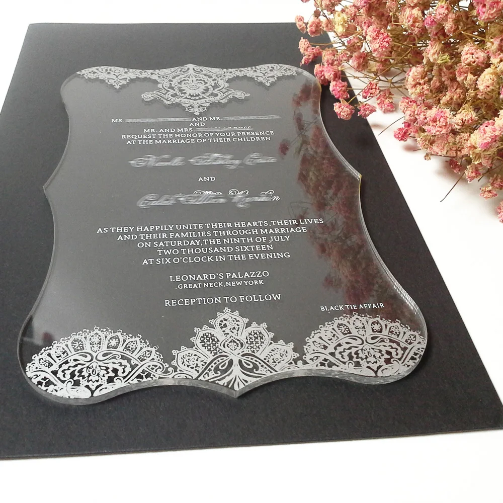 360 Pieces Per Lot 4.75x6.75 inch Clear Acrylic Wedding Invitation Cards Without Lace Patterns Printing Black Letter
360 Pieces Per Lot 4.75x6.75 inch Clear Acrylic Wedding Invitation Cards Without Lace Patterns Printing Black Letter