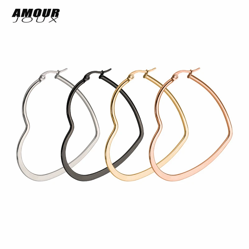 AMOURJOUX 316L Stainless Steel 5cm Large Gold/White/Black color Heart Shaped Hoop Earrings for Women Big Hoops Earring
AMOURJOUX 316L Stainless Steel 5cm Large Gold/White/Black color Heart Shaped Hoop Earrings for Women Big Hoops Earring
