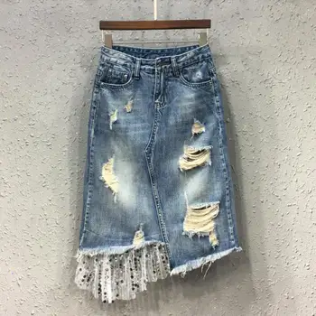 Summer Fall Casual Women Designer Sequined Ruffle Patchwork Ripped Hole Denim Skirt , Irregular Female Woman Tassel Jeans Skirts
Summer Fall Casual Women Designer Sequined Ruffle Patchwork Ripped Hole Denim Skirt , Irregular Female Woman Tassel Jeans Skirts