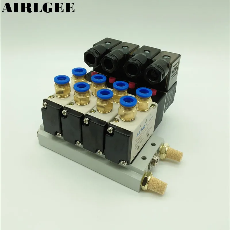 High quality 4V210-08 DC 24V Quadruple Solenoid Valve Mufflers 6mm Quick Fittings Base Set Free shipping 
High quality 4V210-08 DC 24V Quadruple Solenoid Valve Mufflers 6mm Quick Fittings Base Set Free shipping