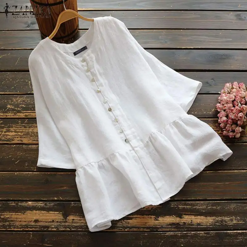 ZANZEA Summer Cotton Linen Shirt Women Vinatge Ruffles 3/4 Sleeve Buttons Blouse Female Solid Blusas Loose Chemise Tunic Tops
ZANZEA Summer Cotton Linen Shirt Women Vinatge Ruffles 3/4 Sleeve Buttons Blouse Female Solid Blusas Loose Chemise Tunic Tops
