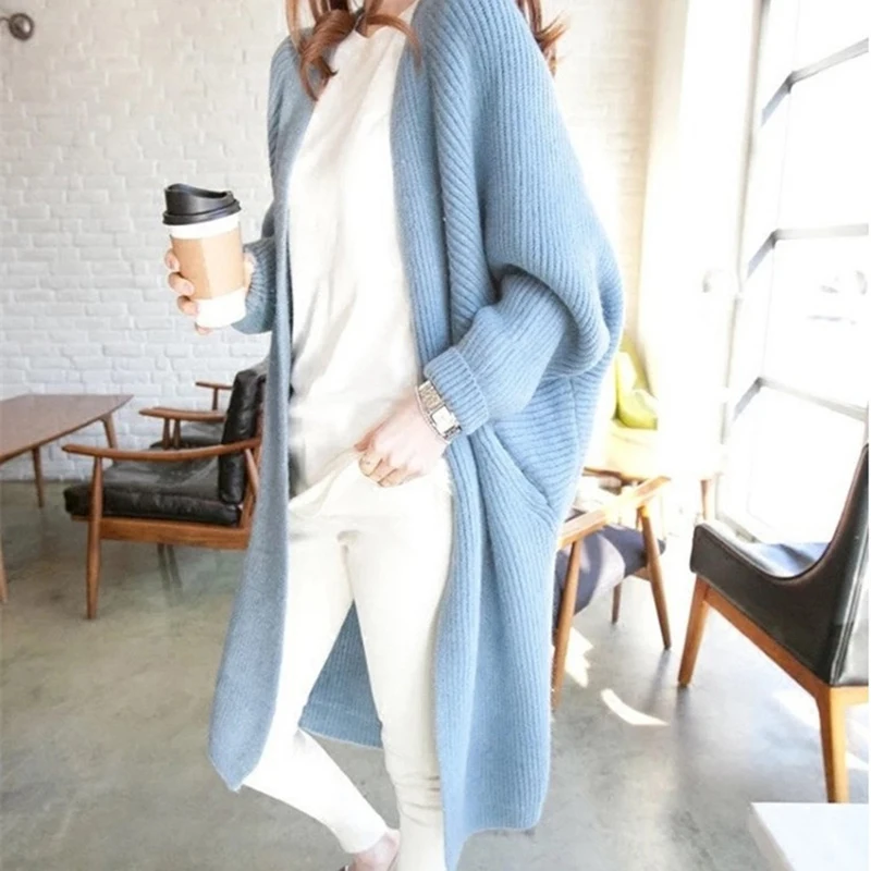 

hengsong 2019 Autumn Winter Thick Elegant Coat Casual Women Cardigans Sweater Fashion knitted Batwing Sleeve Outwear Feminino