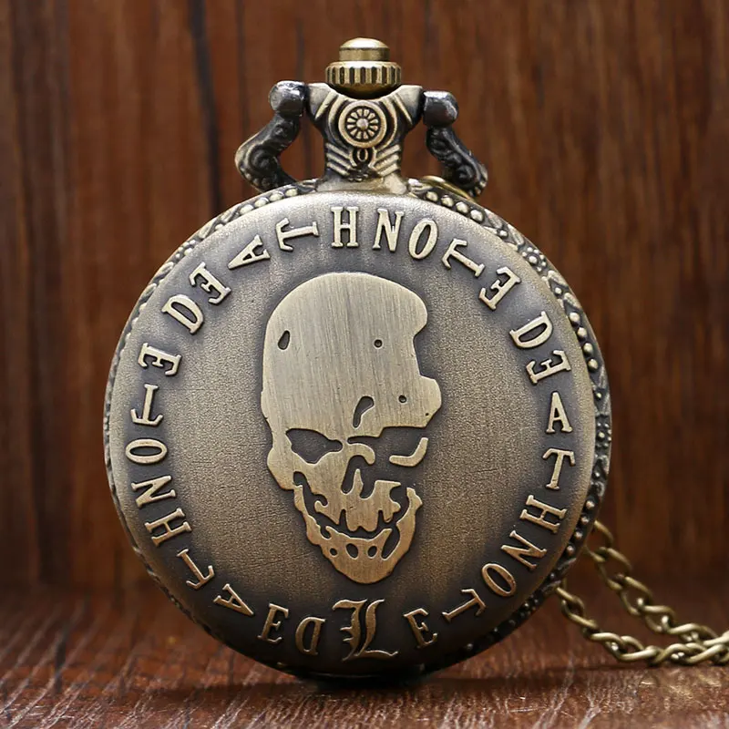Antique Vintage Bronze Death Note Quartz Pocket Watch Evil Skull Necklace Pendant with Chain Reloj De Bolsillo Xmas Gift P938
Antique Vintage Bronze Death Note Quartz Pocket Watch Evil Skull Necklace Pendant with Chain Reloj De Bolsillo Xmas Gift P938
