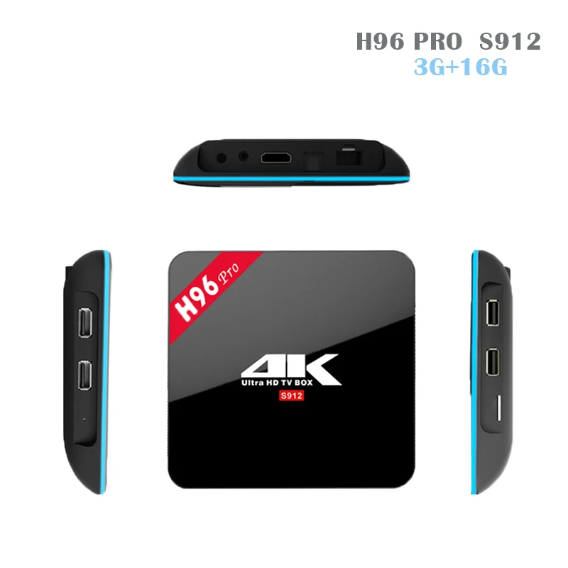 

H96 PRO Android 7.1 TV Box CPU S912 Octa core ARM Cortex-A53 TV Box 3G/16G WiFi bt4.0 2.4G/5.8G H.265 4K With 4 USB Media Player