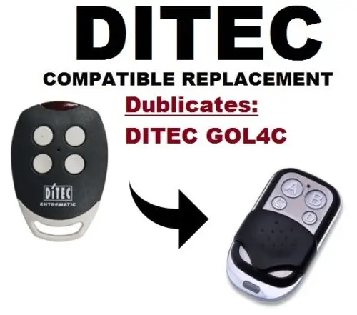 DITEC GOL4C Garage Door/Gate Remote Control Replacement/Duplicator fixed code 433.92Mhz
DITEC GOL4C Garage Door/Gate Remote Control Replacement/Duplicator fixed code 433.92Mhz
