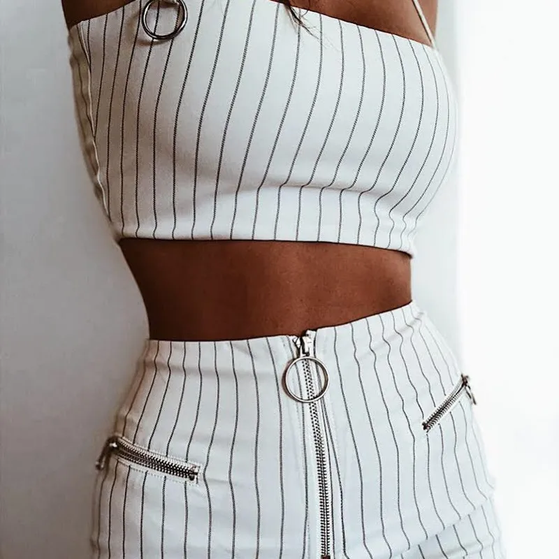 Elegant Strap Crop Top Striped Summer Dress Women Sundress Sexy Metal Ring 2 Piece Set Short Mini Dresses Female Vestidos 2019
Elegant Strap Crop Top Striped Summer Dress Women Sundress Sexy Metal Ring 2 Piece Set Short Mini Dresses Female Vestidos 2019