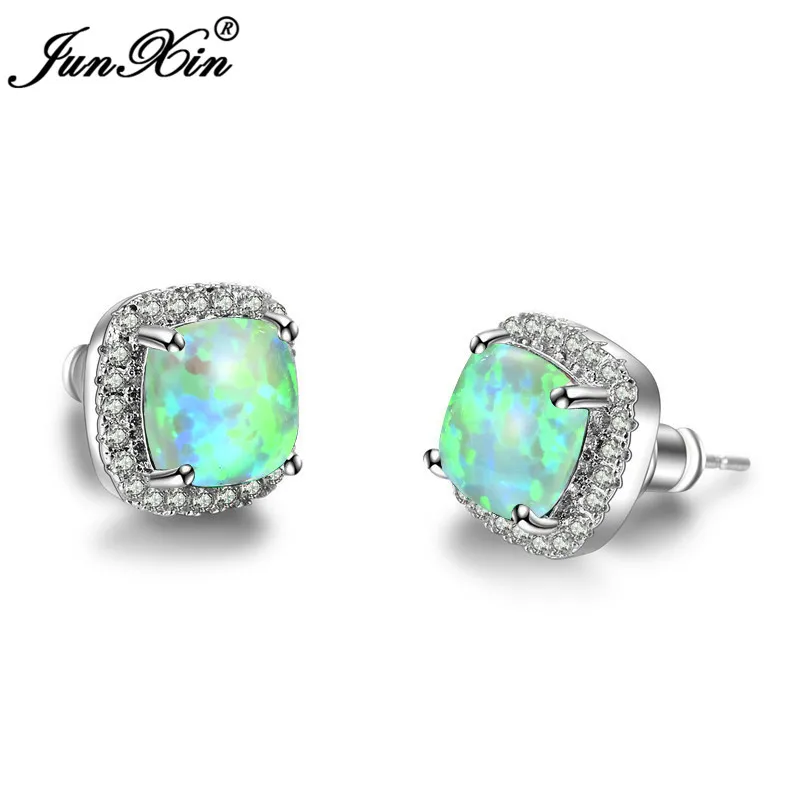 JUNXIN Fashion Female Small Square Stud Earrings Blue/Green Fire Opal Earrings For Women 925 Sterling Silver Filled Jewelry
JUNXIN Fashion Female Small Square Stud Earrings Blue/Green Fire Opal Earrings For Women 925 Sterling Silver Filled Jewelry