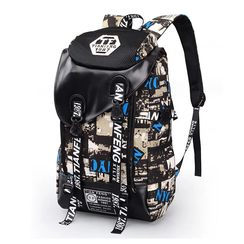 Graffiti Laptop Backpack Men Canvas School Bag Teenage Boys Large Cartoon Letters Printing Backpacks Travel Bags mochila XA1788C