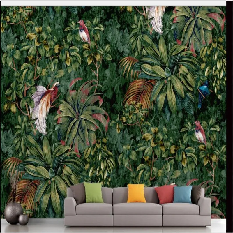 

beibehang Custom large fresco high - definition hand - painted flowers and birds TV background wall murals fabric wallpaper