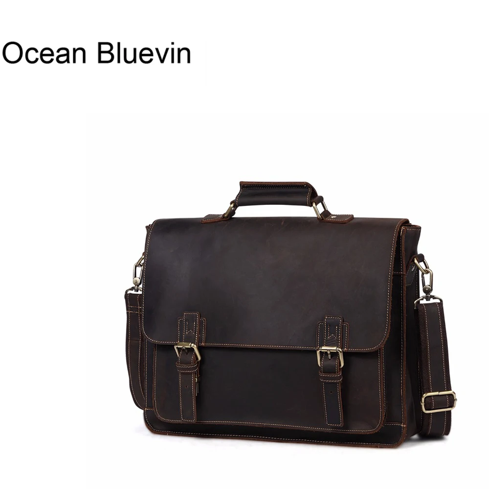 

OCEAN BLUEVIN Men's Briefcase Crazy Horse Genuine Leather Men's Business Bag Vintage Messenger Shoulder Bag For Male briefcase