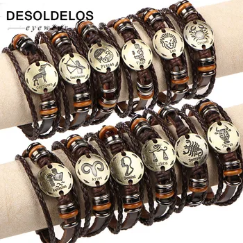 12pcs/set 12 Constellations Bracelets Bangles Fashion Punk Leather Bracelet Men Vintage Zodiac Signs Women Wristband 2019
12pcs/set 12 Constellations Bracelets Bangles Fashion Punk Leather Bracelet Men Vintage Zodiac Signs Women Wristband 2019