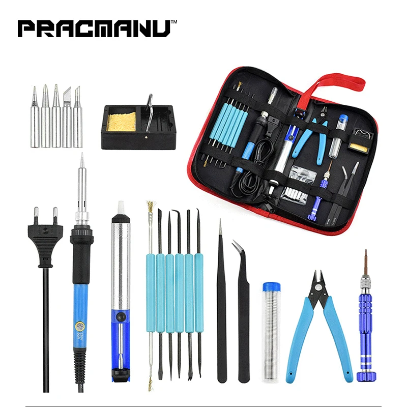 PRACMANU 60W Thermoregulator Soldering Iron Kit Screwdriver Desoldering Pump Tin Wire Pliers Welding Tools Storage Bag
PRACMANU 60W Thermoregulator Soldering Iron Kit Screwdriver Desoldering Pump Tin Wire Pliers Welding Tools Storage Bag