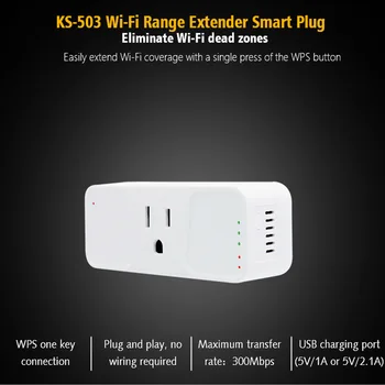 KS-503 WiFi Range Extender WiFi Smart Plug, Mini Outlets Smart Socket Work with Alexa, Google HOME, IFTTT USB Port, App Control
KS-503 WiFi Range Extender WiFi Smart Plug, Mini Outlets Smart Socket Work with Alexa, Google HOME, IFTTT USB Port, App Control