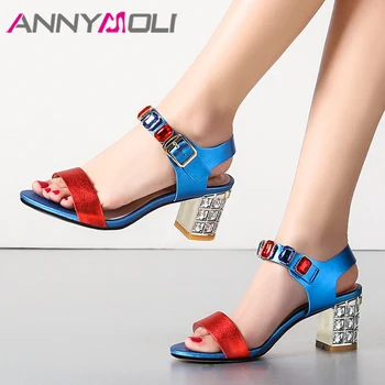 ANNYMOLI Summer Shoes Women Sandals Natural Cow Leather Rhinestone Thick High Heels Shoes Buckle Open Toe Party Sandals Lady 43
ANNYMOLI Summer Shoes Women Sandals Natural Cow Leather Rhinestone Thick High Heels Shoes Buckle Open Toe Party Sandals Lady 43