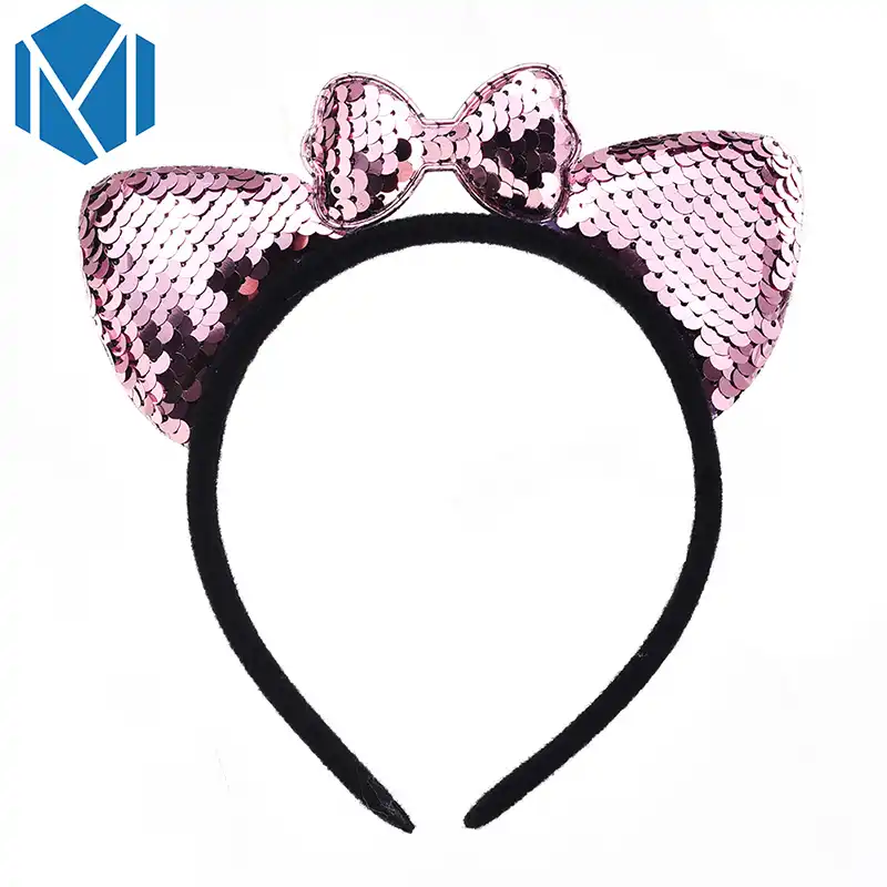 M Mism Cartoon Sequin Bowknot Ears Hair Bands Adults Children