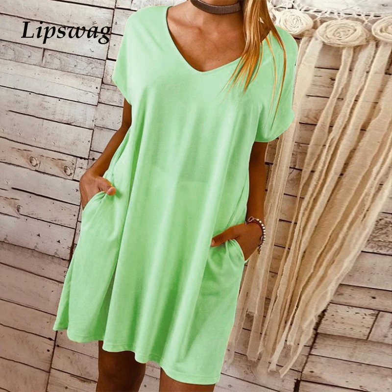 Lipswag 3XL Women Fashion V Neck Short Sleeve Mini Dresses 2019 Summer Casual Pocket Party Dress Solid Color Beach Dress Femme
Lipswag 3XL Women Fashion V Neck Short Sleeve Mini Dresses 2019 Summer Casual Pocket Party Dress Solid Color Beach Dress Femme