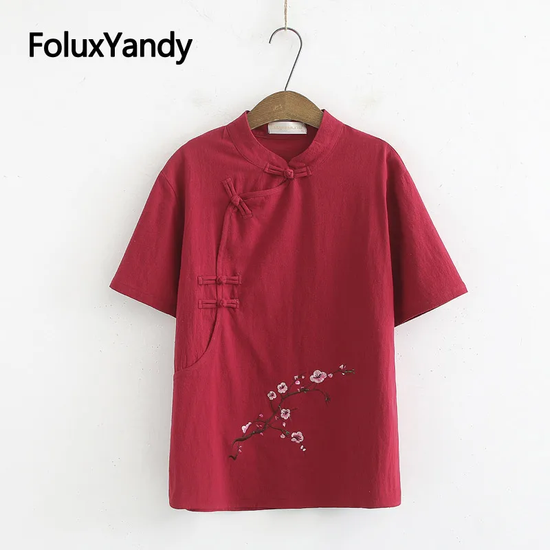 Chinese Style Summer Tops Women Tees Pullovers Plus Size Vintage Tops Floral Embroidery Short Sleeve T-shirt KKFY3529 
Chinese Style Summer Tops Women Tees Pullovers Plus Size Vintage Tops Floral Embroidery Short Sleeve T-shirt KKFY3529