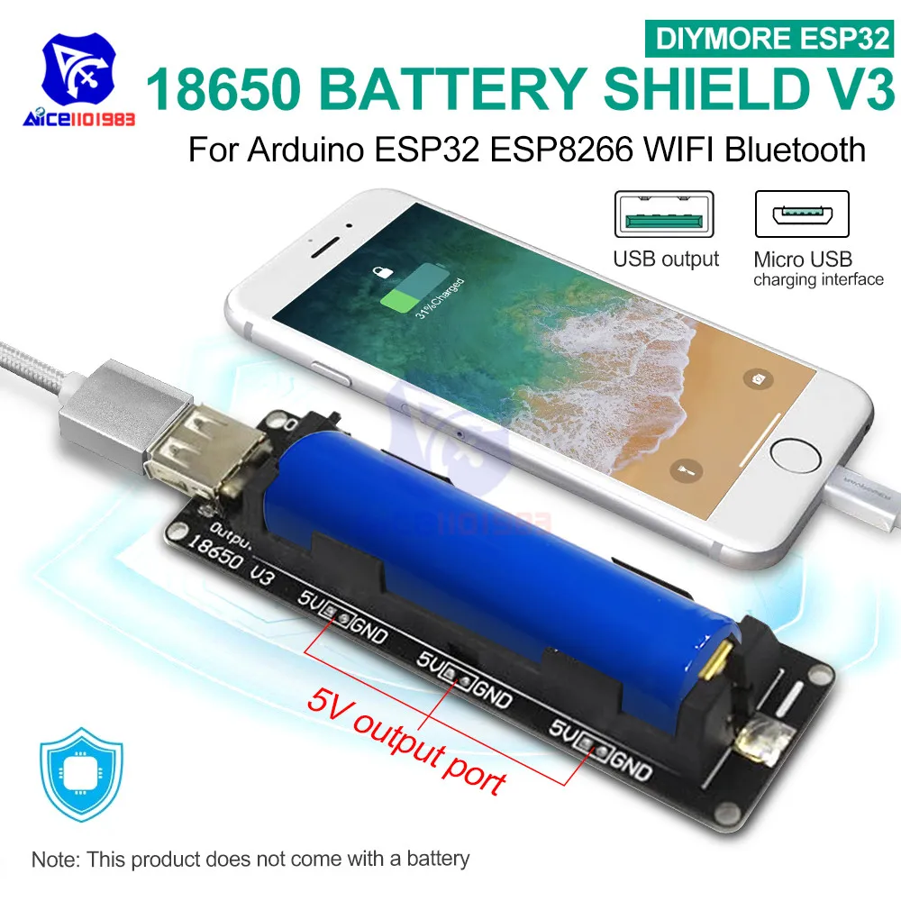 ESP32 ESP32S WeMos 18650 Battery Charge Shield Board V3 Micro USB Port Type-A USB for Arduino Raspberry Pi with Micro USB Cable
ESP32 ESP32S WeMos 18650 Battery Charge Shield Board V3 Micro USB Port Type-A USB for Arduino Raspberry Pi with Micro USB Cable