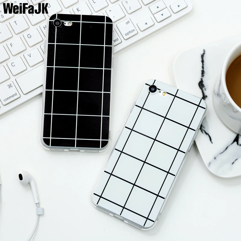 WeiFaJK Luxury Simple Grid Silicone Case For iPhone 7 8 Plus Black White Cases For iPhone X 8 7 6 6s Plus 5s Soft TPU Back Cover
WeiFaJK Luxury Simple Grid Silicone Case For iPhone 7 8 Plus Black White Cases For iPhone X 8 7 6 6s Plus 5s Soft TPU Back Cover