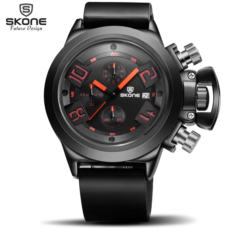 SKONE Brand Men's Popular Watches Date Chronograph Sport Watch Men Guaranteed Military Silicone Wristwatch Fashion Relogio | Наручные