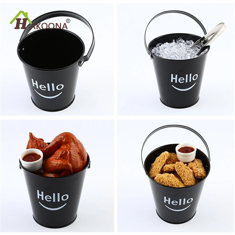 HAKOONA Hello напечатано черное железное ведро льда картофель фри маленькое Кофейня