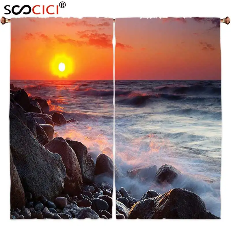 Window Curtains Treatments 2 Panels,Scenery House Decor Pebble Beach with Waves Horizon on Summer Dawn Sun down Landscape Orange
Window Curtains Treatments 2 Panels,Scenery House Decor Pebble Beach with Waves Horizon on Summer Dawn Sun down Landscape Orange