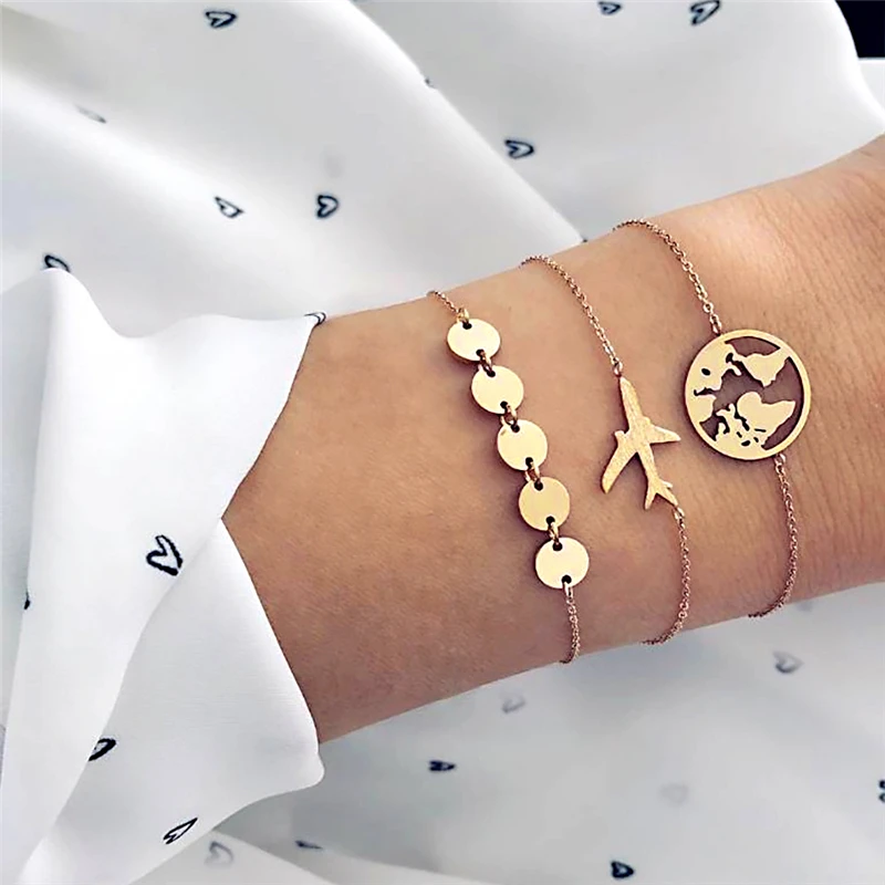 3pcs /Set Charm Bracelets for Women World Map Airplane Travel Creative Geometric Gold Sequins Chain Bracelets Jewelry bileklik
3pcs /Set Charm Bracelets for Women World Map Airplane Travel Creative Geometric Gold Sequins Chain Bracelets Jewelry bileklik