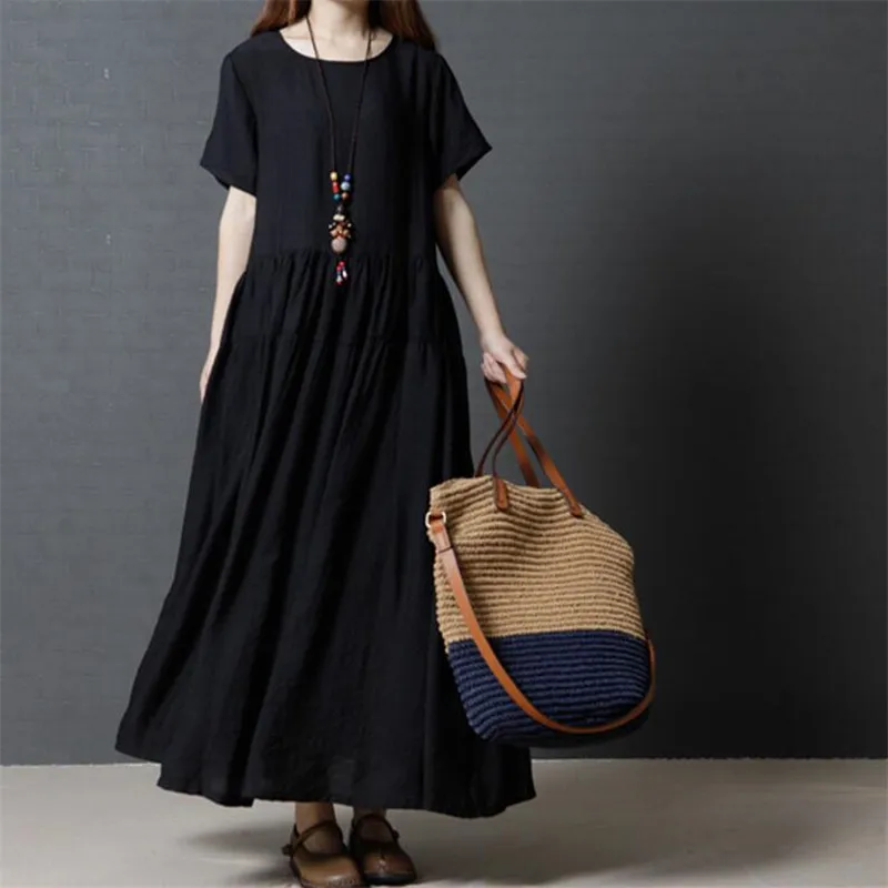 2018 Plus Size 5XL 7XL Vintage Women Summer Full Dresses Cotton Linen O-neck Short Sleeve Solid Color Long Dress Female Vestidos
2018 Plus Size 5XL 7XL Vintage Women Summer Full Dresses Cotton Linen O-neck Short Sleeve Solid Color Long Dress Female Vestidos