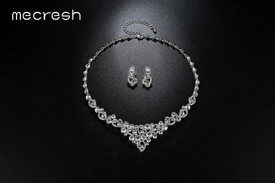 Mecresh Romantic Heart Crystal Wedding Jewelry Sets Silver Color Bridal Necklace Earrings Bracelets Sets For Women TL310+MSL285 24