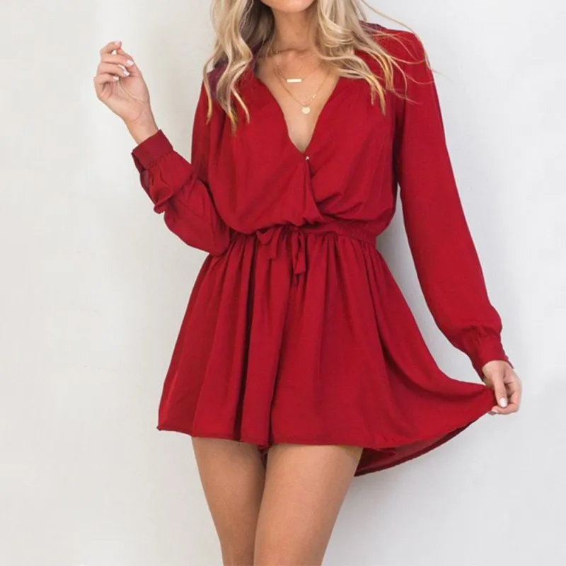 Summer Sexy V Neck Women Playsuit Casual Long Sleeve Solid Color Playsuits Elegant Ladies Shorts Rompers
Summer Sexy V Neck Women Playsuit Casual Long Sleeve Solid Color Playsuits Elegant Ladies Shorts Rompers
