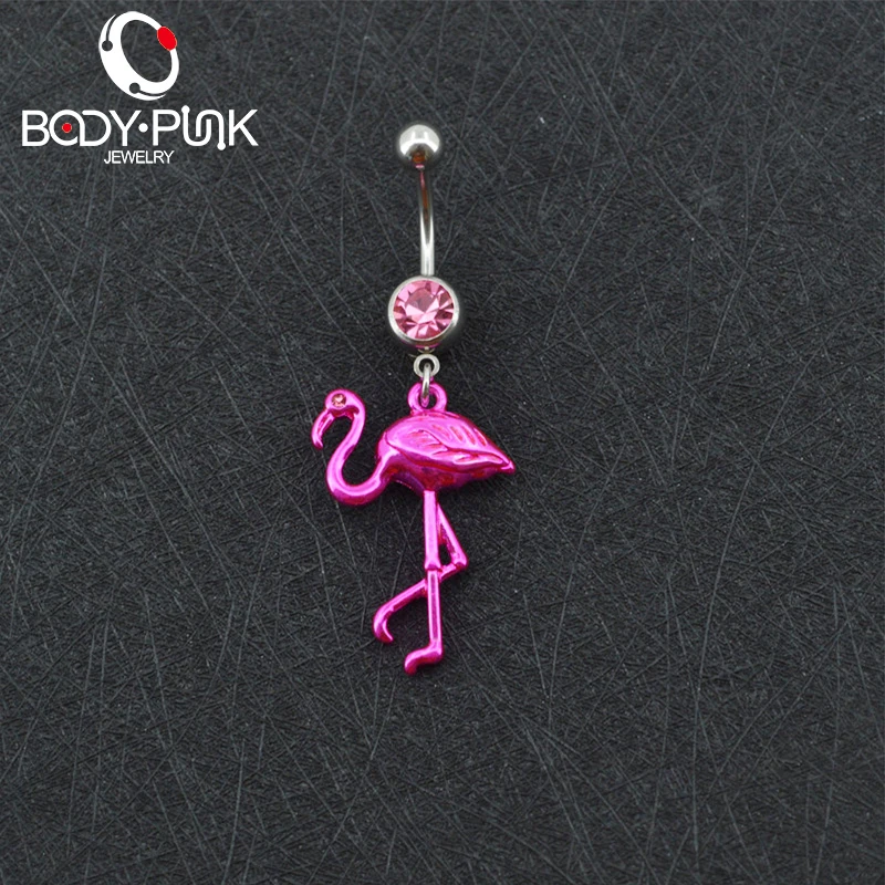 BODY PUNK Pink Flamingo Navel Ring 316L Surgical Steel Piercing Belly Button Rings Beautiful Navel Piercing Sex Body Jewelry (4)