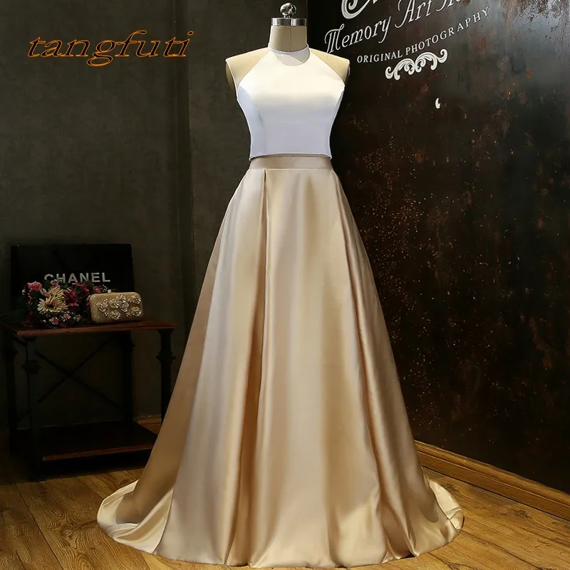 Фото Элегантное платье для выпускного вечера из двух частей 2018 vestido longo с лямкой на шее