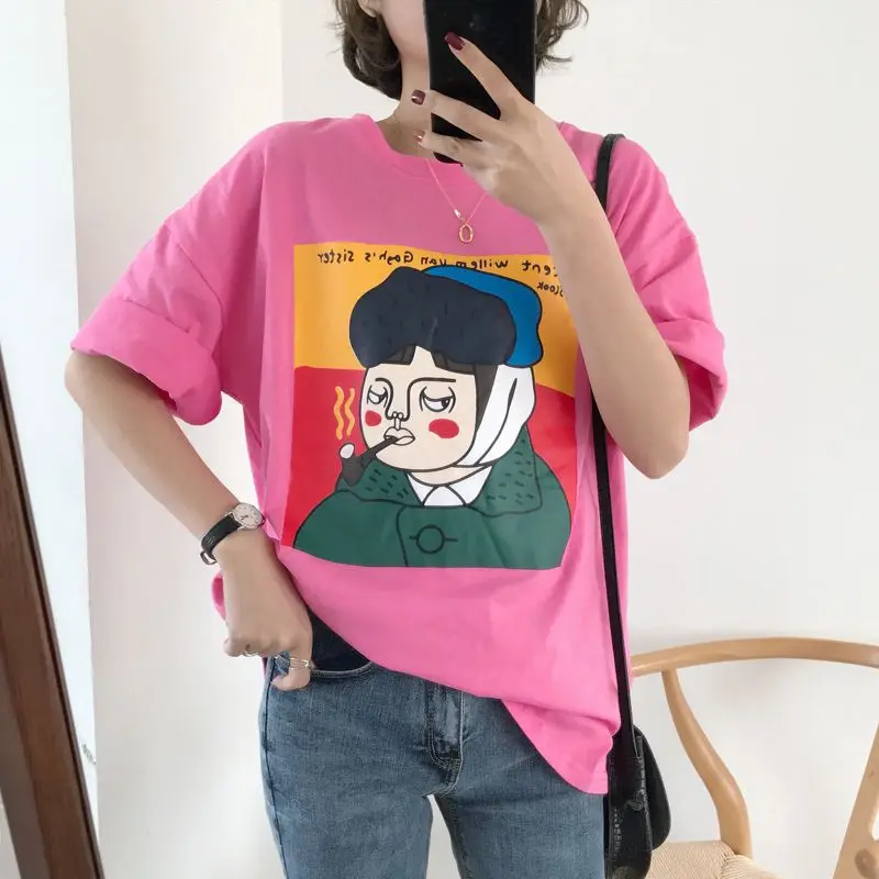 Summer new cartoon print personality T-shirt female short-sleeved Harajuku casual loose T-shirt
Summer new cartoon print personality T-shirt female short-sleeved Harajuku casual loose T-shirt