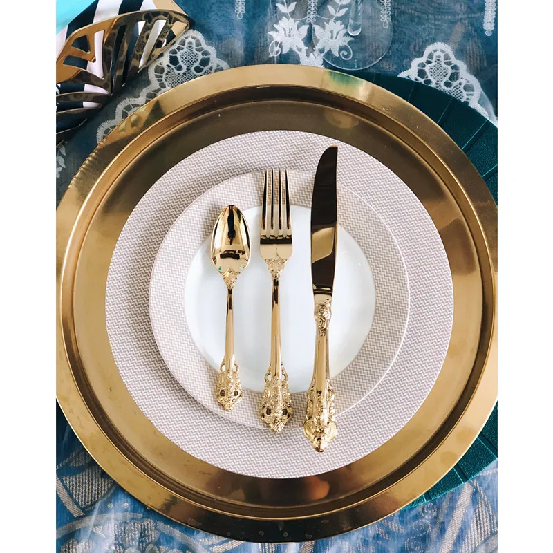 Vintage Western Gold Plated Cutlery Dining Knives Forks Teaspoons Set Golden Luxury Dinnerware Engraving Tableware set lin2858
Vintage Western Gold Plated Cutlery Dining Knives Forks Teaspoons Set Golden Luxury Dinnerware Engraving Tableware set lin2858