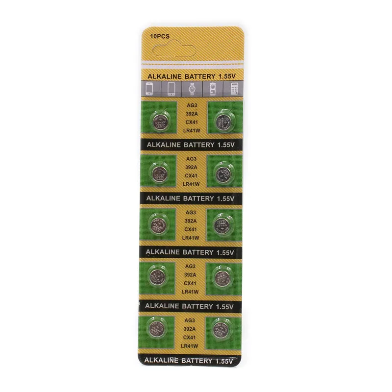 10pcs/pack ag3 battery LR41 Button cell Batteries 1.55V CX41 392 392A V3GA SR41W 192 GP192A LR736 alkaline battery
10pcs/pack ag3 battery LR41 Button cell Batteries 1.55V CX41 392 392A V3GA SR41W 192 GP192A LR736 alkaline battery