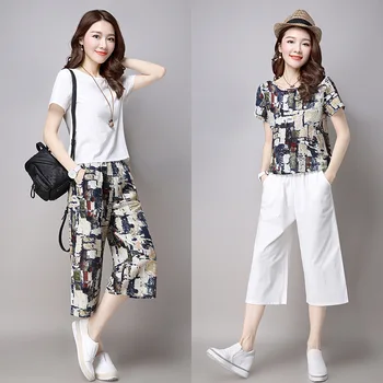 Summer Arts Cotton Machine Set Female Round Collar T-shirt + Seven Pants Straight Pants Cotton Machine Two Set Women
Summer Arts Cotton Machine Set Female Round Collar T-shirt + Seven Pants Straight Pants Cotton Machine Two Set Women
