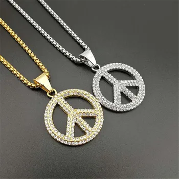 New Peace Symbol Anti-War Sign Necklace Pendant Gold Color Stainless Steel Chains For Men Women Hip Hop Iced Out Collier Jewelry 
New Peace Symbol Anti-War Sign Necklace Pendant Gold Color Stainless Steel Chains For Men Women Hip Hop Iced Out Collier Jewelry