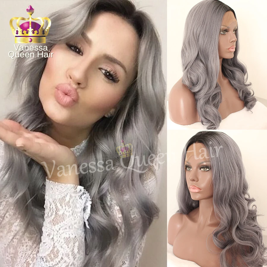 2016 Top Quality Gray Ombre Wigs Heat Resistant Synthetic Lace Front Wig Glueless Grey Dark Root Lace Wigs For Black Women
2016 Top Quality Gray Ombre Wigs Heat Resistant Synthetic Lace Front Wig Glueless Grey Dark Root Lace Wigs For Black Women